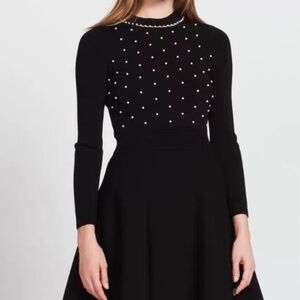 Sandro Paris Vanessa Black Pearl Embellished Fit & Flare Knit Dress S NEW